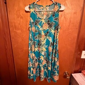 Shoreline Teal Tropical Floral Summer Dress
